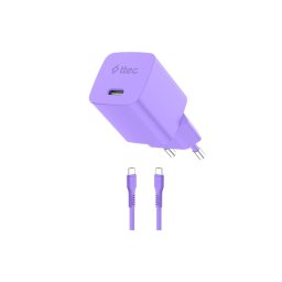 Зарядно 220V ttec SmartCharger GAN 20W PD Travel Fast Charger + USB-C - USB-C Cable 120cm - Лилаво