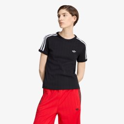 Тениска adidas Pinstripe Short Sleeve Slim Tee Black/ White/ Grey Two L