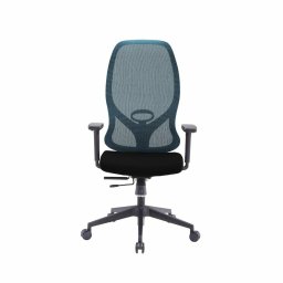 Директорски стол RFG STAR HB, до 150кг, дамаска/меш, люлеещ механизъм, коригиране на височината и дълбочината, газов амортисьор, заключване на облегалката, лумбална опора, черно-син