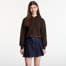 Суитшърт Calvin Klein Jeans Ls Terry Logo Waist Cropped Fz Hoodie Dark Coffee M