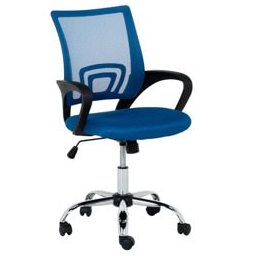 Работен офис стол Carmen 7050-1 LUX, до 110кг, мрежа, хромирана база, Tilt tension механизъм, подлакътници, син