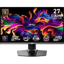 Монитор MSI MPG 272URX QD-OLED Gaming Monitor, 26.5", 0.03ms, 240Hz, 3840x2160, G-SYNC, AMD FreeSync Premium Pro, AI Vision, Console Mode, ClearMR 13000, HDR True Black 400, Type-C(98W PD), DP(2.1a), 2xHDMI(2.1), USB Hub, Pivot, Heigh Adj., VESA, Black, 8