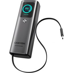 CANYON Built-in cable power bank OnPower 265 20000mAh 165W Aluminium Dark grey