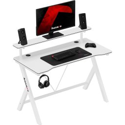 Гейминг бюро Huzaro Hero 1.9 RGB, карбоново покритие, 120 x 60 cm, до 75 кг. натоварване, органайзер за кабели, допълнителен рафт, кука за слушалки, ергономичен плот, бяло