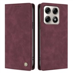 Кожен калъф тип портмоне с магнитна закопчалка за Motorola Edge 70 Pro 5G - винено червен