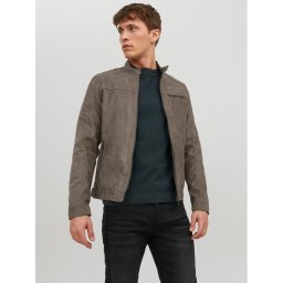 Jack & Jones Яке от имитация на кожа Rocky 12147218 Сив Regular Fit