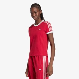 Тениска adidas Pinstripe Short Sleeve Slim Tee Team Victory Red/ White/ Team Victory Red L