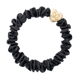 By Eloise London Gold Heart Skinny Silk Scrunchie цвят Black