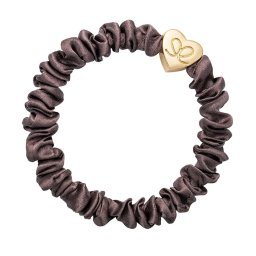 By Eloise London Gold Heart Skinny Silk Scrunchie цвят Mocha