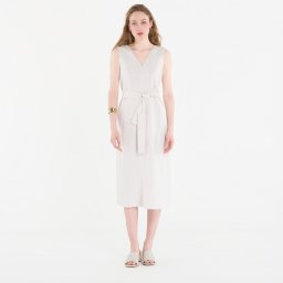Облекло Calvin Klein Linen V Neck Sleeveless Dress White Sand L