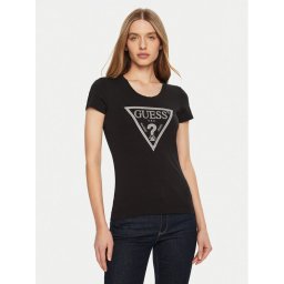 Guess Тишърт SS CN SHINY TRIANGLE Черен Shirt Fit