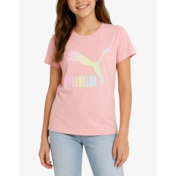 PUMA Clasics Shiny Color Logo Tee Pink