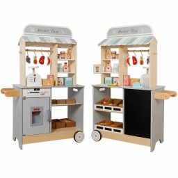 Детски Дървен Магазин GINGER HOME 2 в 1, Кухня, Щанд, Рафтове, Черна Дъска и Аксесоари, 60/73x29....