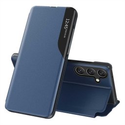 Тънък кожен калъф тип портмоне с прозорче за Samsung Galaxy A27 5G – тъмно син