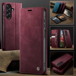 Кожен калъф страничен flip марка CASEME за Samsung Galaxy A27 5G – винено червен