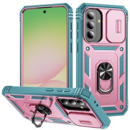 Хибриден гръб със стойка и слайдър за камера за Samsung Galaxy A27 5G - розово-зелен