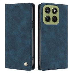 Кожен калъф тип портмоне с магнитна закопчалка за Motorola Moto G67/G77/G87 - тъмно син