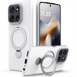 Хибриден гръб с кръгла метална стойка за Motorola Moto G67/G77/G87 - бял