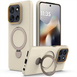 Хибриден гръб с кръгла метална стойка за Motorola Moto G67/G77/G87 - златист