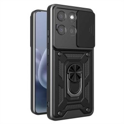 Хибриден гръб с кръгла стойка и слайдър за камера за Motorola Moto G67/G77/G87 - черен