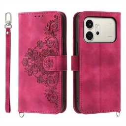Кожен калъф тип портмоне с мандала за Honor 600 - ярко розов