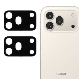 Два броя удароустойчив стъклен протектор за камера за Honor 600 Pro - черна рамка