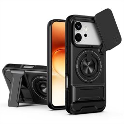 Хибриден гръб с кръгла метална стойка за Honor 600/600 Pro - черен