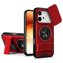 Хибриден гръб с кръгла метална стойка за Honor 600/600 Pro - червен