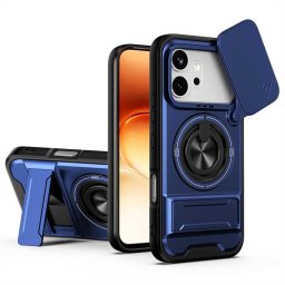 Хибриден гръб с кръгла метална стойка за Honor 600/600 Pro - тъмно син