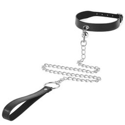 Кожен колар с метална верижка в сребрист цвят "COLLAR BELL" 80 см