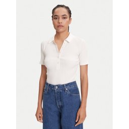Marc O'Polo Тениска с яка и копчета 506 2156 53001 Екрю Slim Fit
