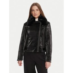 Guess Кожено тип рокерско яке W5BL35 W2820 Черен Regular Fit