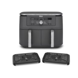 Фритюрник с горещ въздух Ninja Airfryer Foodi Pro DualZone DZ400EU, 2470W, 9.5L, 6 функции за готвене, 2 кошници по 4.75L, Функция Max Crisp, Функция за дехидратация, Дигитален панел, Максимална температура 240 градуса, Керамично покритие, Сив