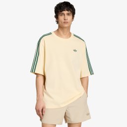 Тениска adidas Adicolor 3-Stripes Oversized T-Shirt Warm Vanilla/ Collegiate Green M