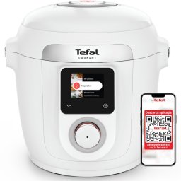 Смарт мултикукър с готвене под налягане Tefal Cook4Me Wi-Fi 10 в 1 CY9621F2, Керамичен незалепващ съд 6 л, 10 програми за готвене, Wi-Fi, LCD екран, Мобилно приложение, Бял