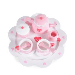 Дървен чаен сервиз със сърчица Moni Toys, 12 части