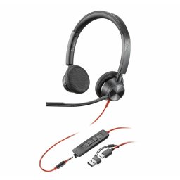 Конферентни слушалки Poly Blackwire 3325 Stereo, шумопотискащ микрофон, 32mm говорители, USB-C/A, черни