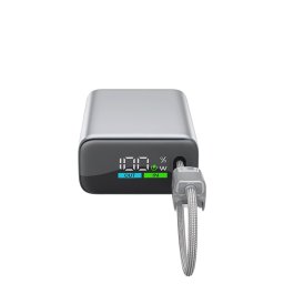 Външна батерия ttec ReCharger Pro Max TFT 20.000mAh PD 45W Powerbank with Built-in USB-C and Lightning Cable - Сребриста