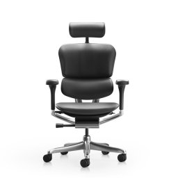 Работен стол Antares ERGOHUMAN ELITE 2 LE, до 150кг, кожа, алуминиева база, синхронен механизъм, коригиране на височината и дълбочината, ергономичен, черен