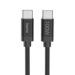 Hama Кабел за зареждане, "Fabric", USB-C - USB-C, 100 W, 3 m, Nylon, black