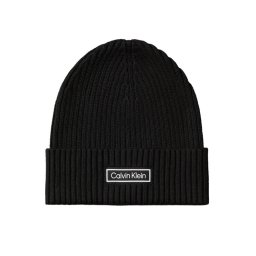 Calvin Klein Шапка Patch Chunky Rib Cotton Beanie LV04D8053G Черен