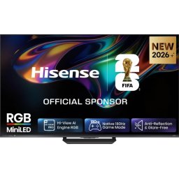 Телевизор Hisense 55" UR8S, 4K Ultra HD 3840x2160, RGB Mini Led , DLED, Quantum Dot, 180Hz, IPS, HDR 10+, HLG, Dolby Vision IQ, Dolby Atmos, Smart TV,Light Sensor,WiFi 6eGHz, WiFi Direct, BT,2x10 W + 20 W + 2x5 W, Anyview Cast, 4xHDMI, 2xUSB, LAN, CI+, DV