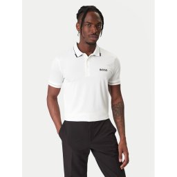 BOSS Тениска с яка и копчета Paul Pro 50506203 Бял Slim Fit