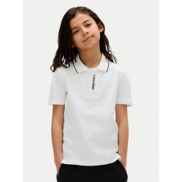 Calvin Klein Jeans Тениска с яка и копчета Embro Logo IB0IB02542 D Бял Regular Fit