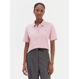 Tommy Hilfiger Тениска с яка и копчета 1985 WW0WW43224 Розов Regular Fit