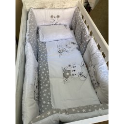Бебешки спален комплект Бродерия Зайчета сиви звезди Ластик Цип Comfort Line