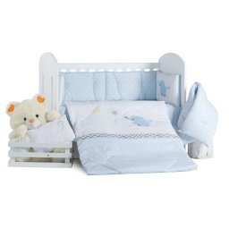 Бебешки спален комплект Бродерия Слон балон син на бели точки Ластик Цип Comfort Line