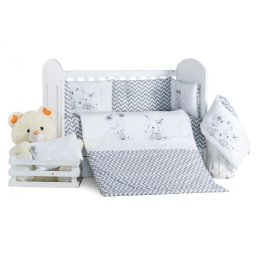 Бебешки спален комплект Бродерия Зайчета сиви ЗИГЗАГ Ластик Цип Comfort Line
