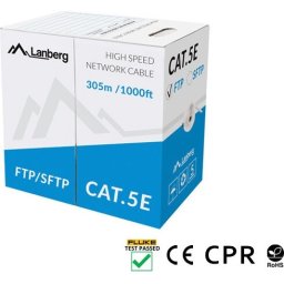 Кабел Lanberg LAN cable CAT.5e sftp 305m solid cu cpr + fluke passed grey