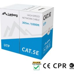 Кабел Lanberg LAN cable CAT.5e utp 305m solid cu grey cpr + fluke passed